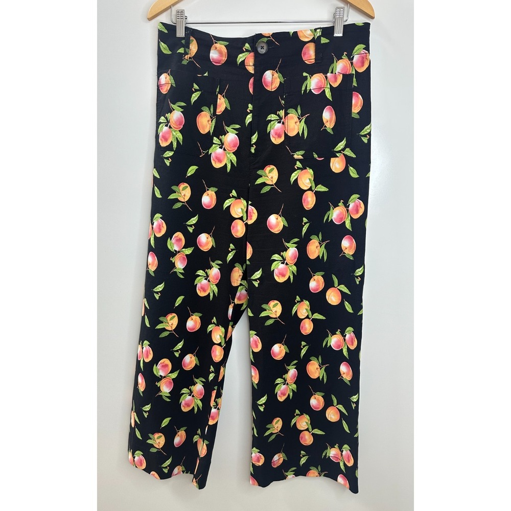 Maeve x Anthropologie Colette Crop Ankle Wide-Leg Pants Black Peach Print 33 - Picture 2 of 15